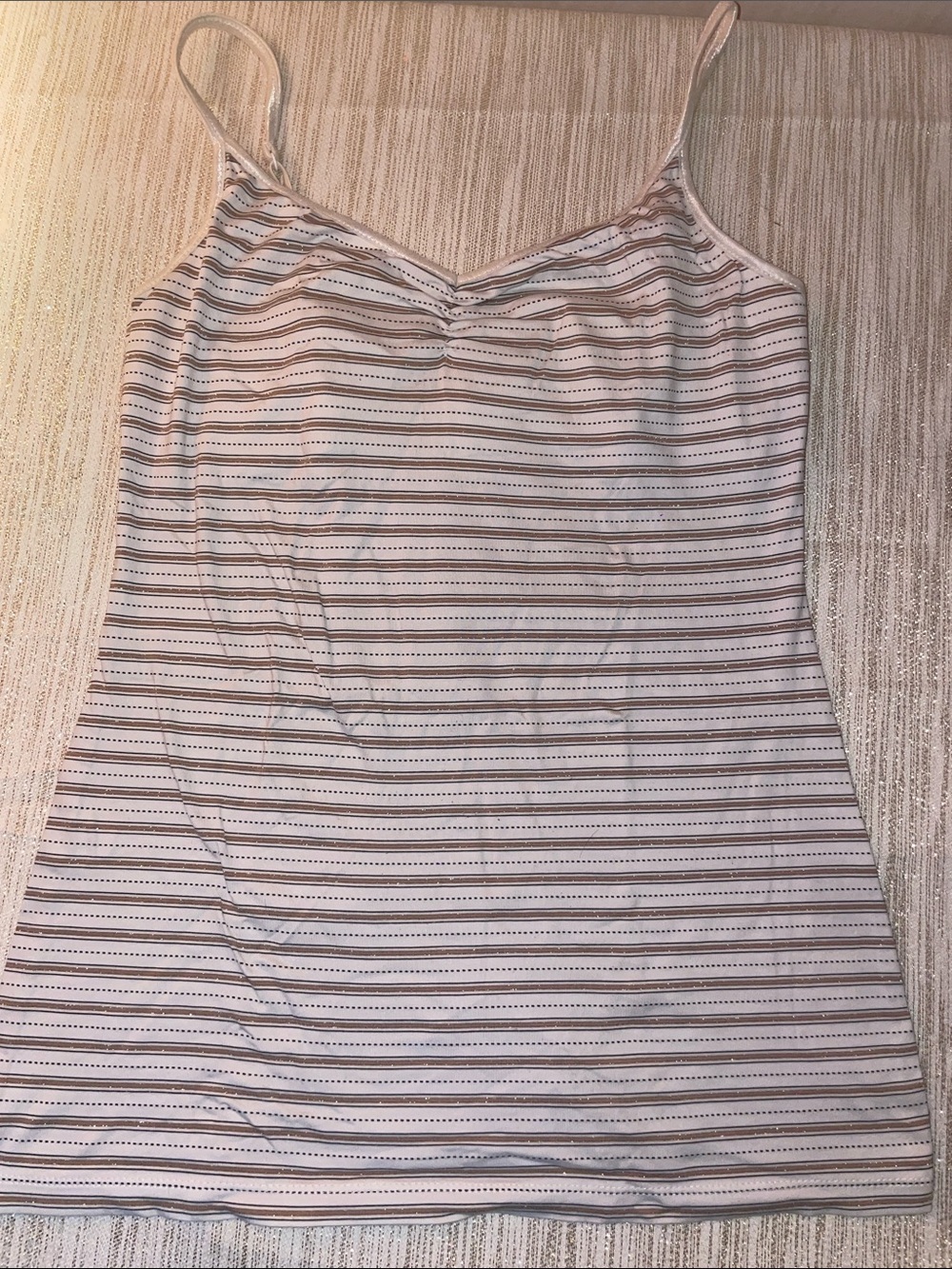 Express Striped Spaghetti Strap Tank Top in Cream & Gold S